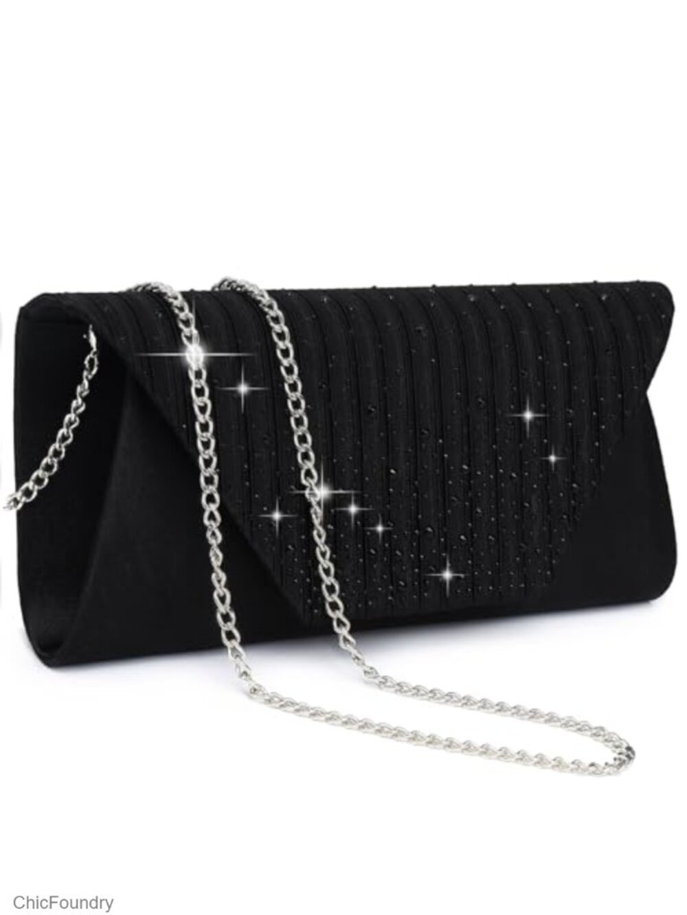 Polyester Evening Clutch Pleated Flap Detachable Chain Strap Wedding Party